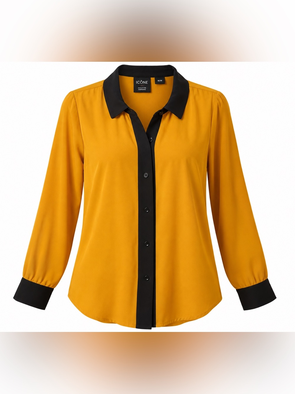 Icône Simons Mustard Yellow Black Contrast Button Up Blouse M